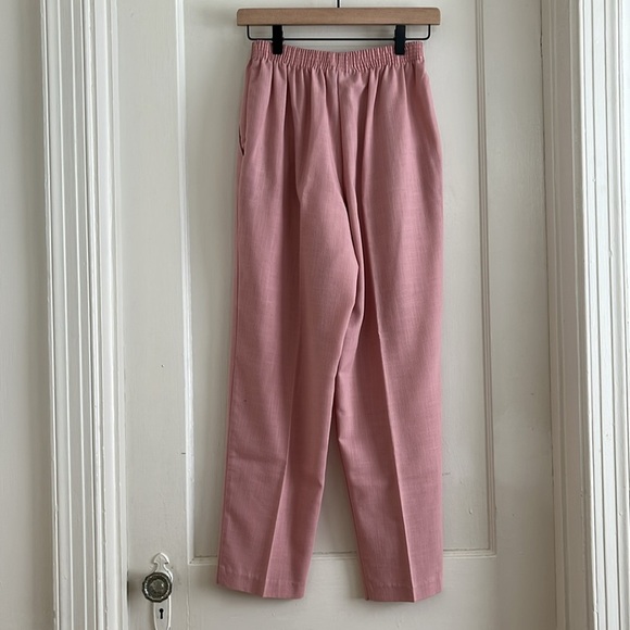 Vintage Dusty Rose Pink Elastic Waist Pleated Easy Summer Pants Trousers - Picture 3 of 12